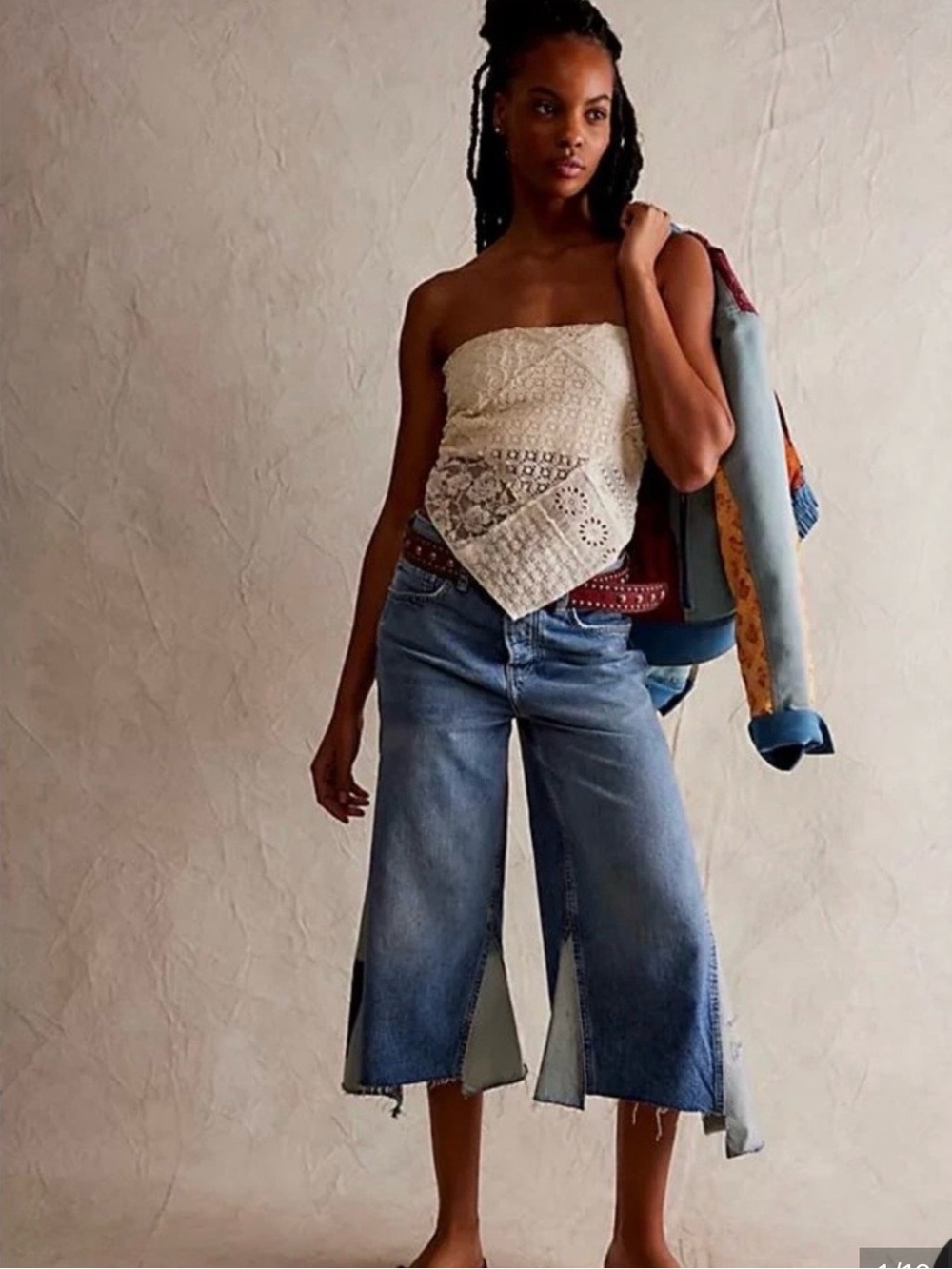 Free People Distressed Wide-Leg Cropped Jeans in Blue